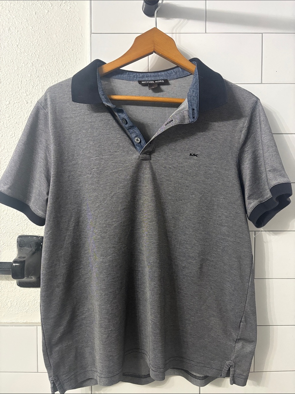 Michael Kors Men's Heather Gray Polo with Navy Trim